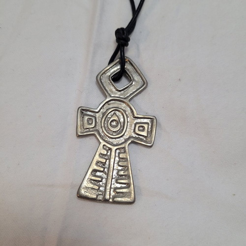 Women's necklace silver cross with leather pendant, like new
