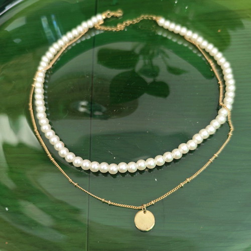 H&M double necklace like new, white and gold