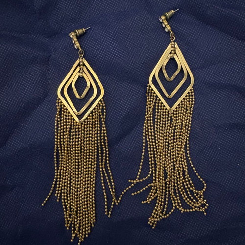 Evening earrings like new, long gold faux with rhinestones
