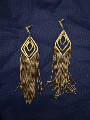 Evening earrings like new, long gold faux with rhinestones