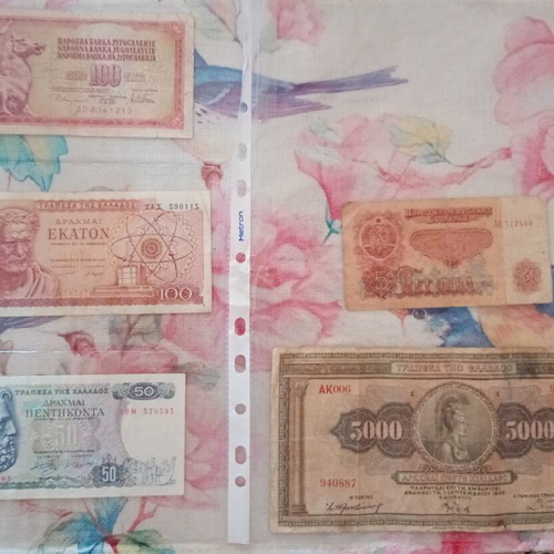 Collectible set of 5 banknotes including 5,000 drachmas 1932