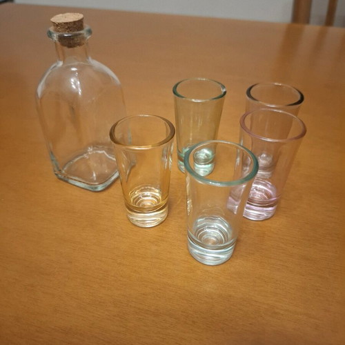 Set of 5 Colored Shot Glasses with Bottle like new