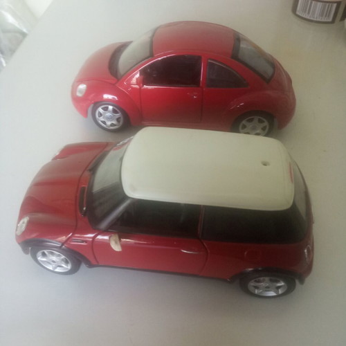 VW Beetle and Mini Cooper toy cars used, scale 1/24