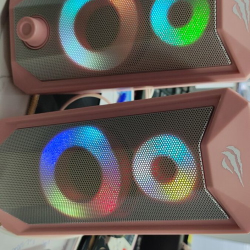 RGB speakers and mouse set in pink like new