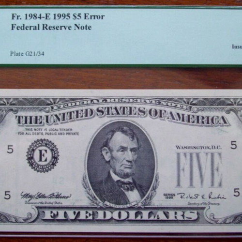 United States $5 1995 Error Note certified PCGS Gem New 66 PPQ