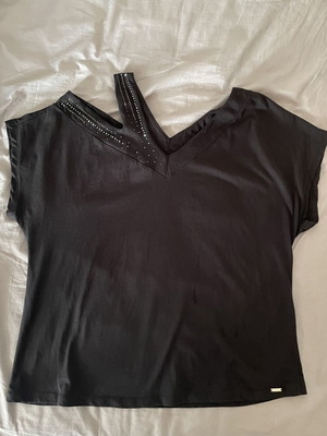 Toi&Moi evening blouse L black with rhinestones and special shoulder