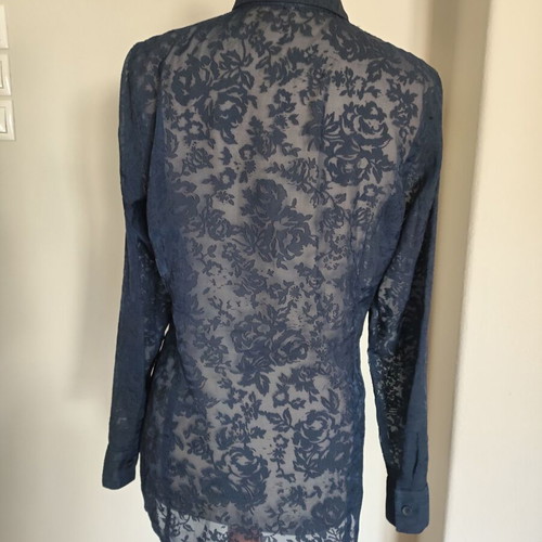 Prizz transparent blouse with roses, size M, like new, dark blue