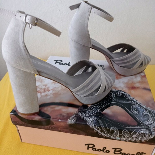 High-heeled sandals used, gray, size 37, 10cm heel