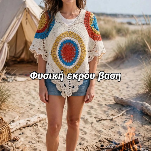 Boho crochet poncho 100% cotton, new