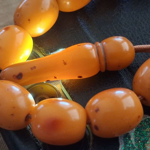 Komboloi worry beads genuine old Persian mastic sudurus, handmade, 55 beads