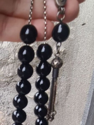 Worry beads from black onyx agate new with silver elements