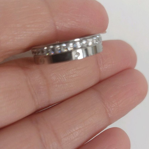 Ring No7 with rhinestones silver, stainless steel, new