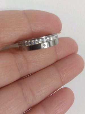 Ring No7 with rhinestones silver, stainless steel, new