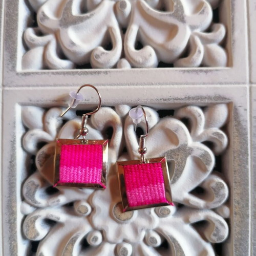 Handmade earrings with alpaca metal and colorful woven wool, new
