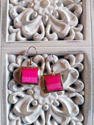 Handmade earrings with alpaca metal and colorful woven wool, new