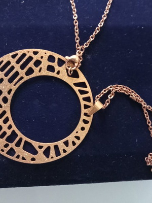 Stainless steel necklace new, long pink gold pendant