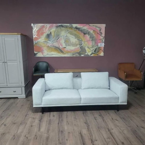 Designer gray fabric sofa three-seater new with metal legs