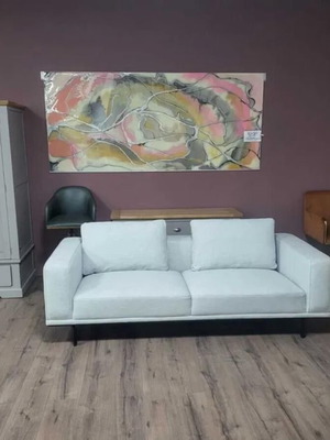 Designer gray fabric sofa three-seater new with metal legs