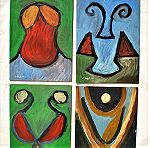 Αυθεντικοί μοντέρνοι πίνακες ζωγραφικής (4) έργα τέχνης ελαιογραφίες Μάνος Μελάς