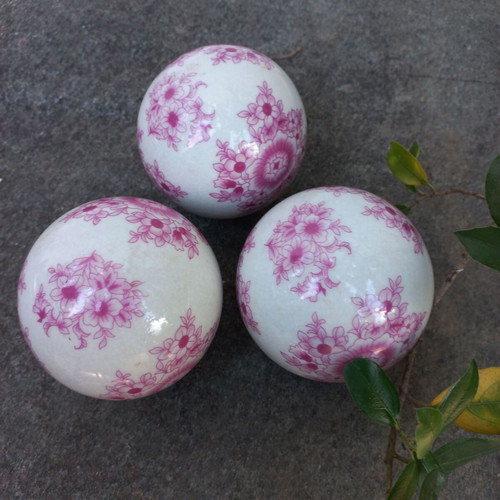 Vintage Japanese porcelain decorative spheres set pink floral
