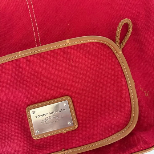 Tommy Hilfiger shoulder bag used, vintage red canvas with leather details