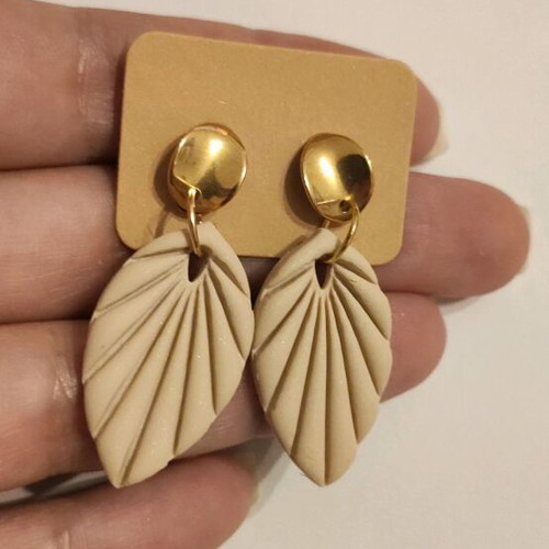 Earrings made of polymer clay and steel beige gold color