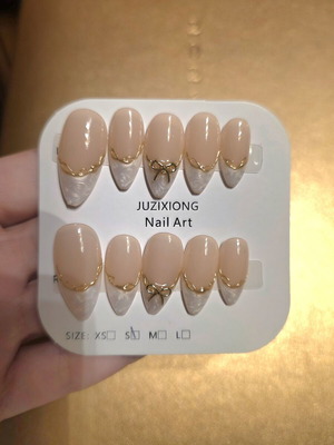 Press on nails handmade double layered acrylic with marble effect and gold trim