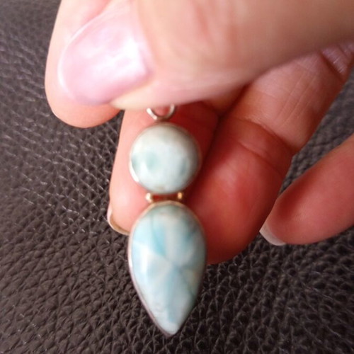 Silver necklace with larimar energy crystal new, turquoise