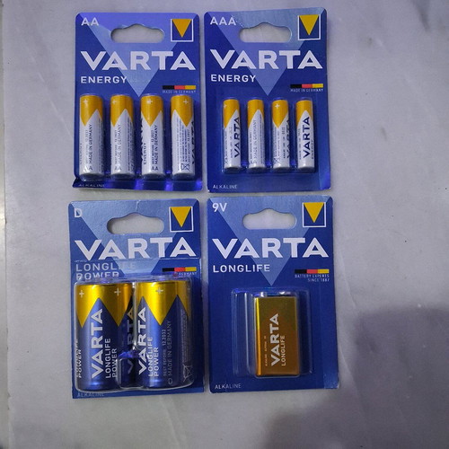 Varta batteries new, 4 packs with D, 9V, AA, AAA types