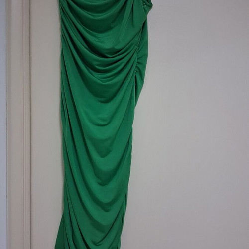 Stradivarius green dress used, size M/S, one shoulder with ruching