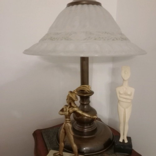 Bronze table lamp antique used with opaline shade