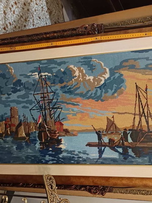 Embroidered silk painting like new with excellent frame