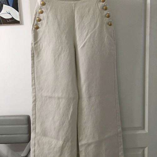 Sézane jeans trouser cotton and linen like new, ecru color