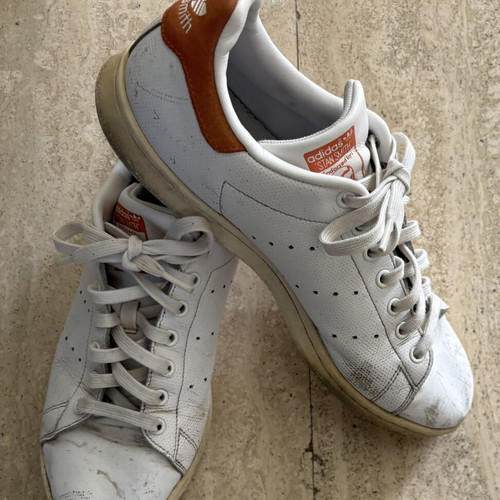Adidas Stan Smith classic sneakers, white and orange, size 44