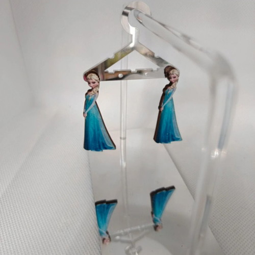Elsa Frozen Wooden Earrings new, blue, stainless steel clasp