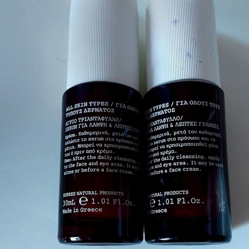 Korres Wild Rose Serum for Face and Eyes, new and slightly used, 2x30ml
