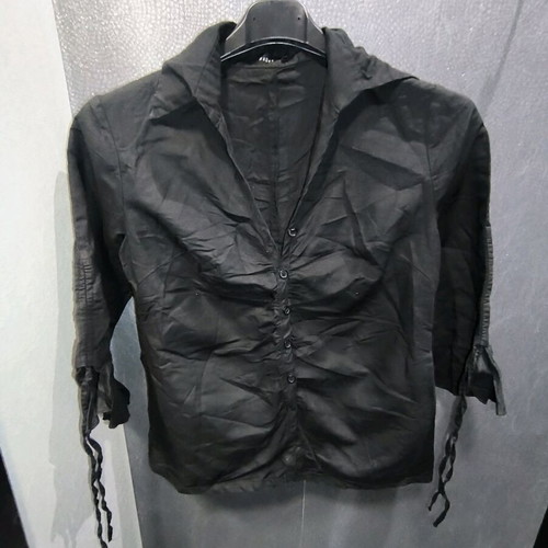 Black linen shirt with chest gathers like new