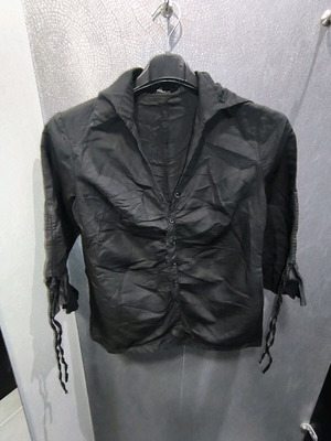 Black linen shirt with chest gathers like new