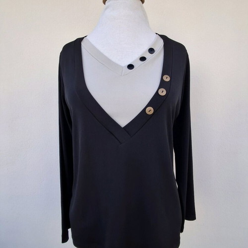 Blouse with decorative buttons like new, size 4, black and beige
