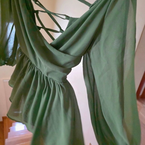Bs Boutique mini dress, green with long sheer sleeves