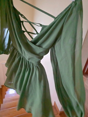Bs Boutique mini dress, green with long sheer sleeves