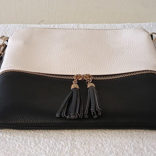 Women's black and white faux leather handbag new