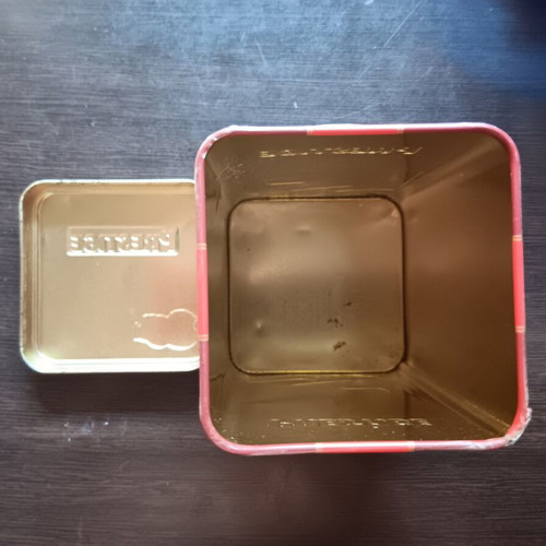 Metal collectible box empty used, 14 × 8.5 × 8.5 cm