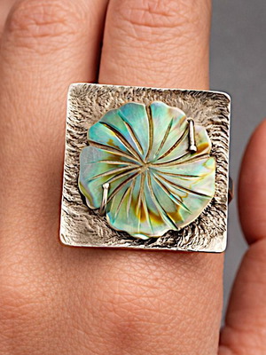 Luminous Shell Flower ring new, 925 silver with shell flower