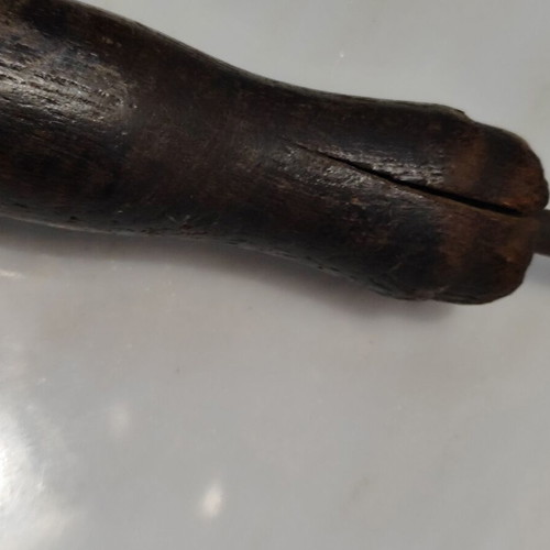Old tool with wooden handle used, 33cm