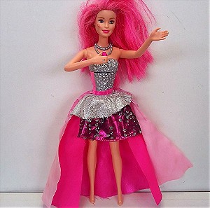 ΚΟΥΚΛΑ Barbie Rock N Royals Singing Spinning Dress Pink Hair Mattel 2014