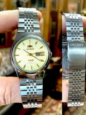 Orient N2 automatic men's watch used, gold and silver