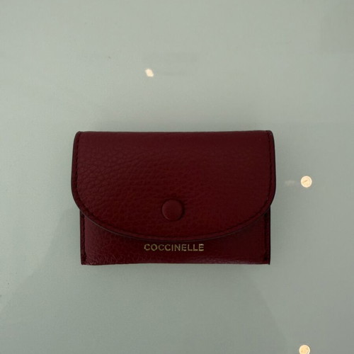 Coccinelle Metallic Soft Leather Card Holder, rich crimson red