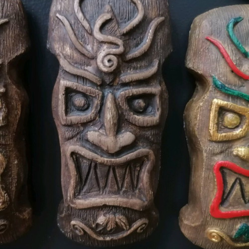 Handmade plaster totem magnet sculptures new, painted with acrylics