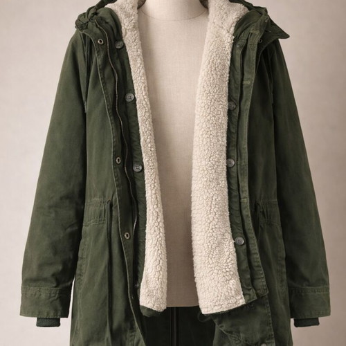 Bershka green parka with fur lining like new, size XS